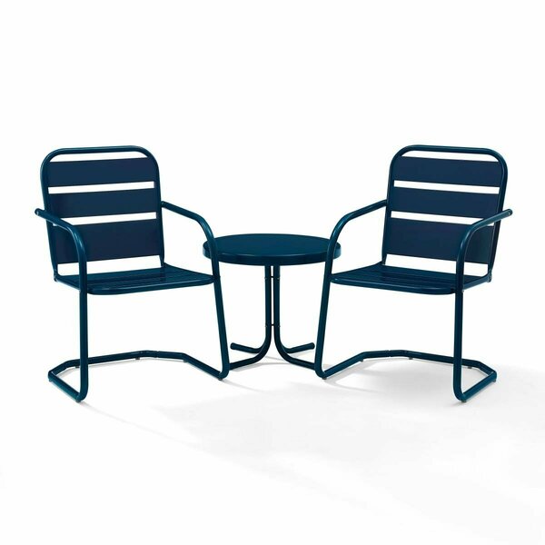 Crosley Furniture Brighton 3 Piece Metal Conversation Seating Set in Navy Gloss KO10013NV